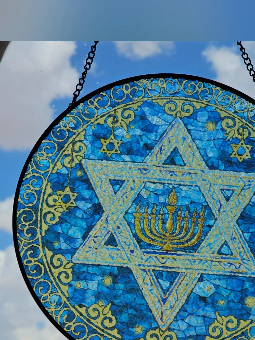 Blue and Gold Star of David Suncatcher Wall Decor